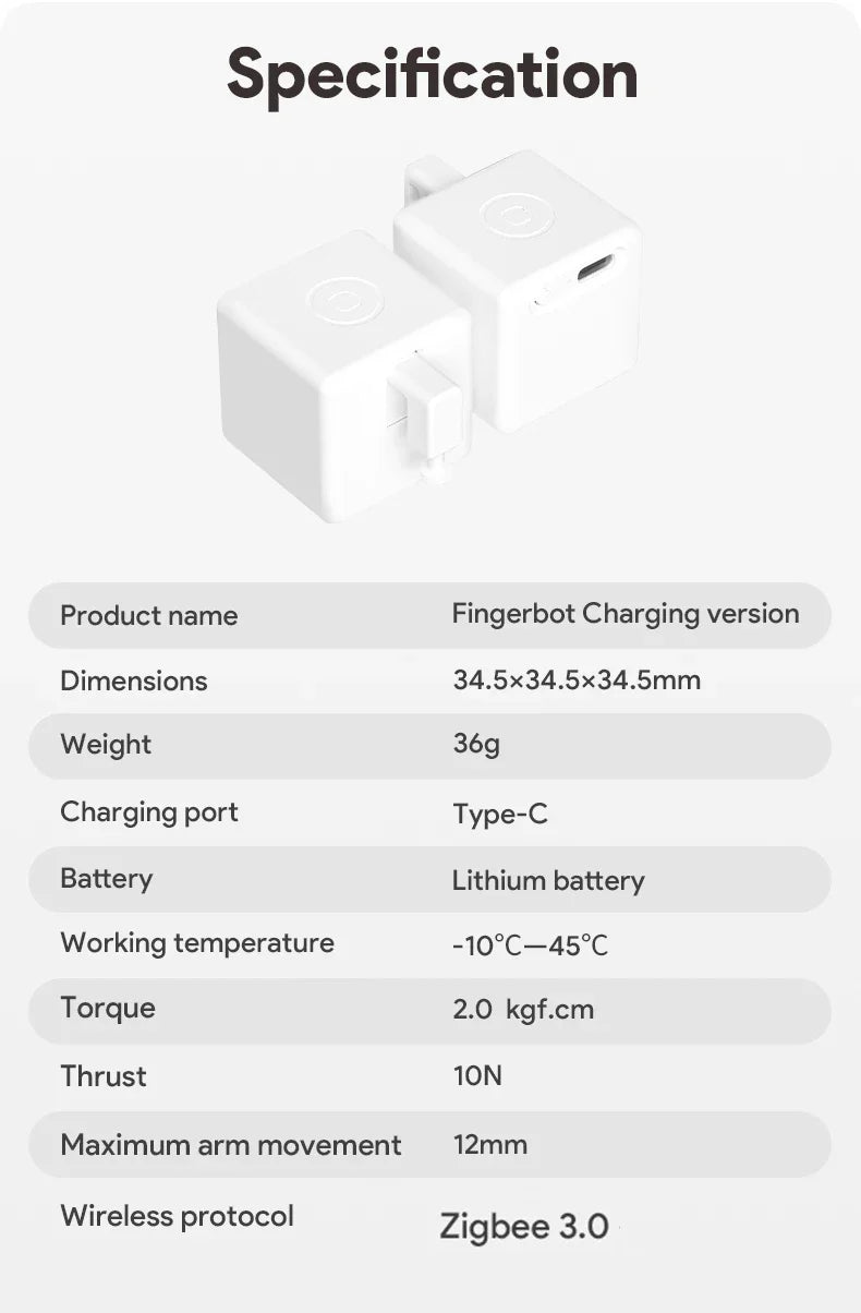 Tuya Zigbee Smart Touch Fingerbot Plus Type-C Rechargeable Robot Button Pusher Arm Switch Works With Alexa Google Home Alice