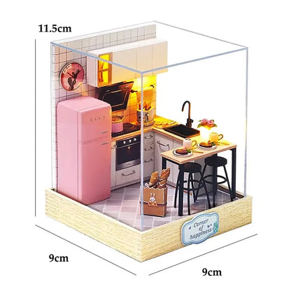 3D Puzzles Wooden Coffee Shop Mini Dollhouse Kit DIY Handmade Assembly Building Dollhouses Toys For Kids Birthday Gifts