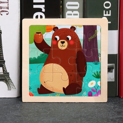 11X11CM Kids Wooden Puzzle Cartoon Animal Traffic Tangram Wood Puzzle Toys Educational Jigsaw Toys for Children GiftS