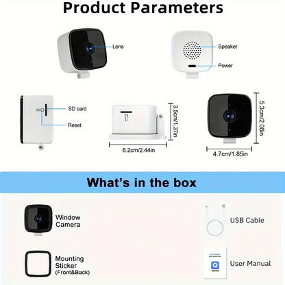 1080P WiFi Window Camera Full Color Night Vision Two-Way Audio Through Window Indoor Home Security Baby Monitor Camera