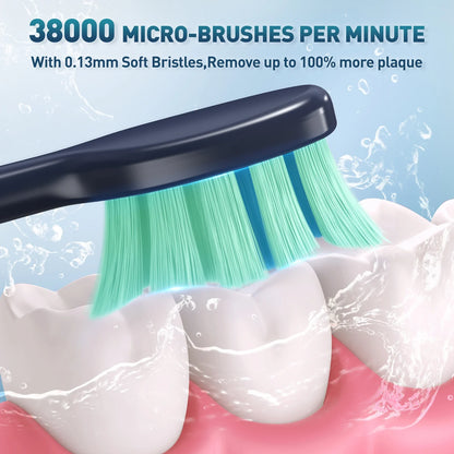 Sejoy Electric Sonic Toothbrush with 10 pcs Replacement Heads Rechargeable Waterproof Tooth Brushes for Home Travel