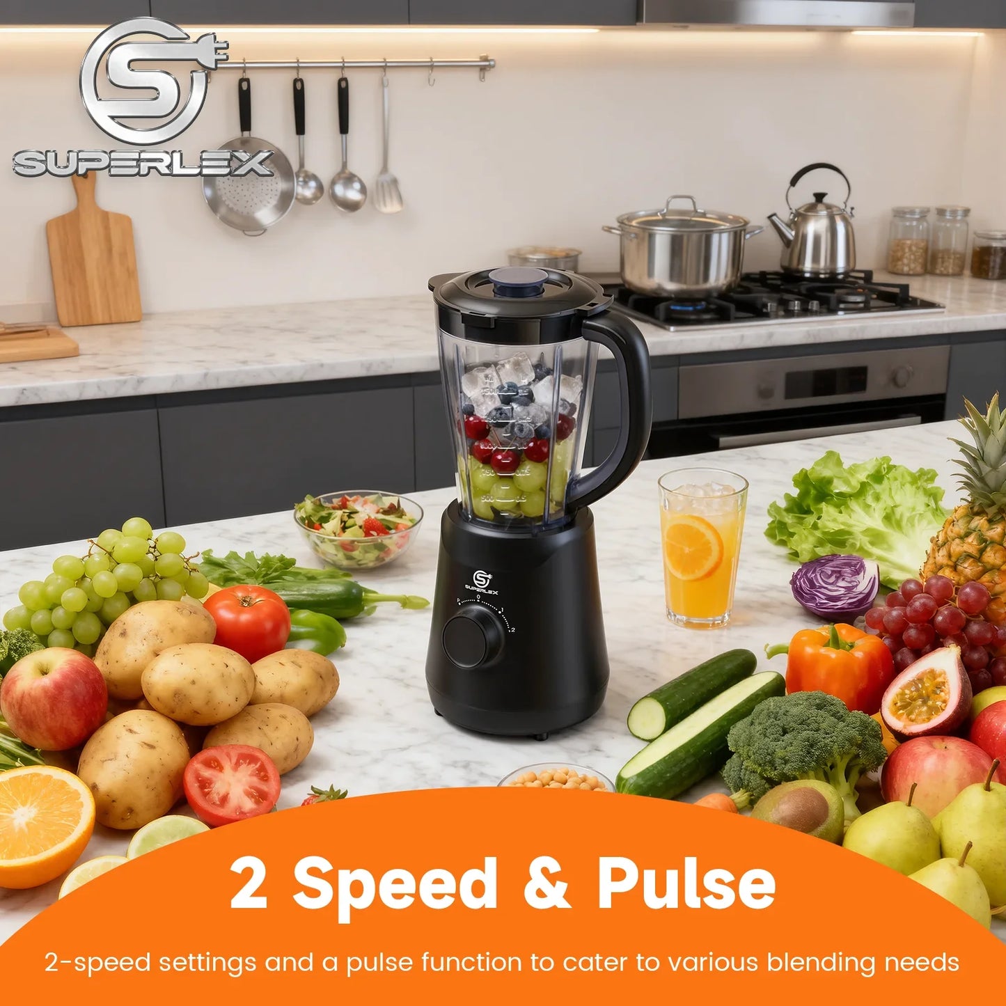 SUPERLEX 500W 2 in 1 Blender With 1.5L Glass Jar Powerful Performance 2 speeds with chopping kneading grinding blender Fruit Mix