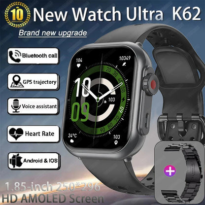 Watch Ultra K62 Men Women 1000mAh AMOLED 100+Sport Heart Rate HD Bluetooth Call GPS Track Waterproof Smart Watch For iOS Android