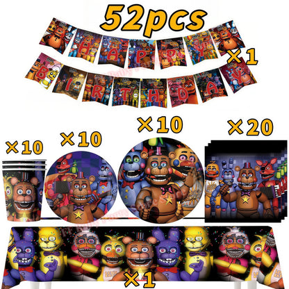 Five Nights Bear Birthday Party Decorations Plate Cup Backdrop Freddyed Balloon for Kids Party Favors FNAFs Event Supplies Gifts