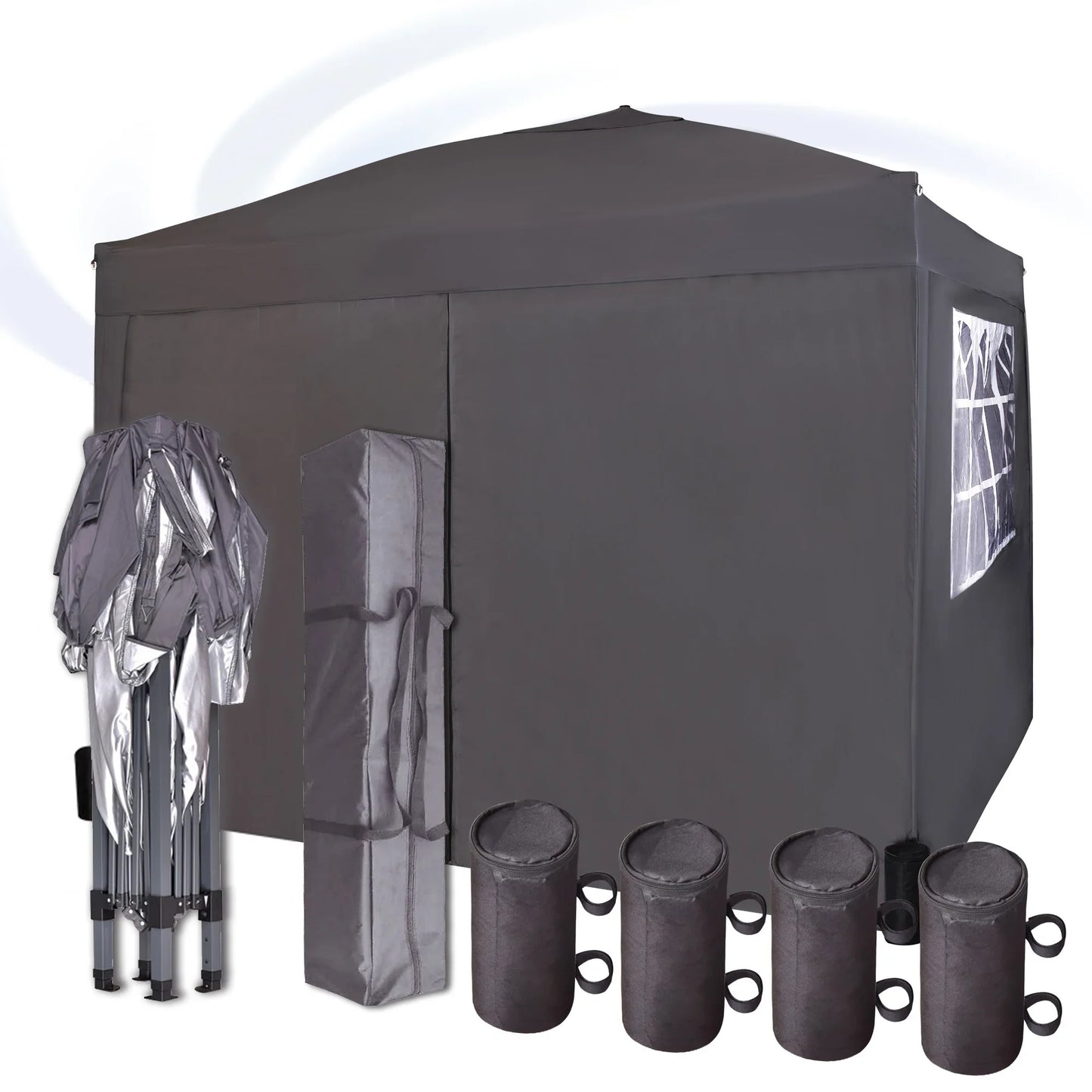 mcc direct Pop-up Gazebo 3m x 3m with Sides & 4 Weight Bags & Silver Protective Layer Waterproof Marquee Canopy WS