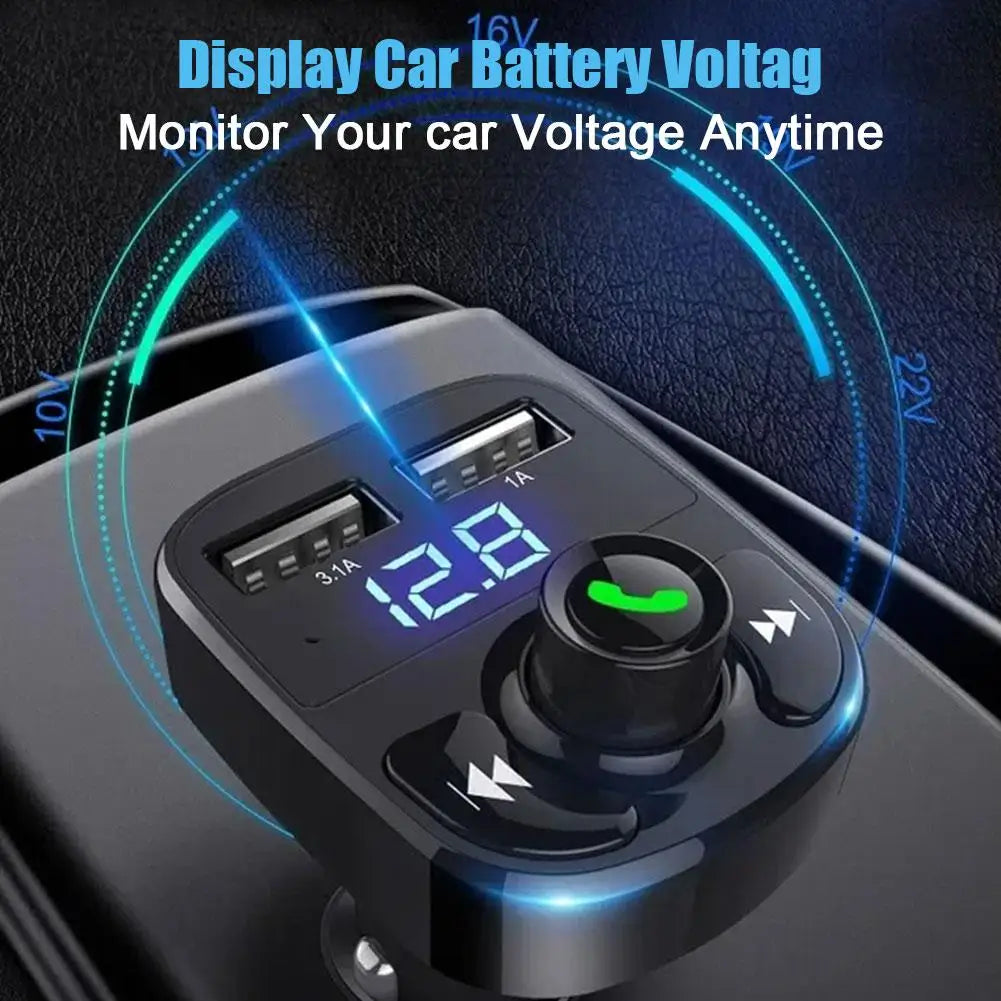 Wireless Bluetooth FM Transmitter & MP3 Player With Hands-Free Calling Radio Receiver Dual USB Charger & Music Stereo Adapter