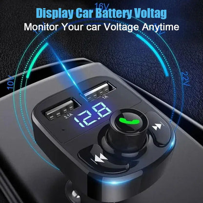 Wireless Bluetooth FM Transmitter & MP3 Player With Hands-Free Calling Radio Receiver Dual USB Charger & Music Stereo Adapter