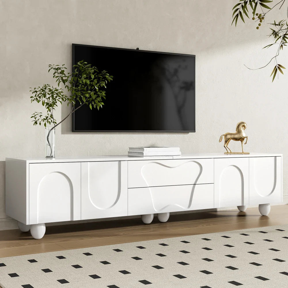 180cm Modern TV Stand for TVs up to 65 inches, Storage TV Cabinet with Solid Wood Legs, Black PB Board Entertainment Center for