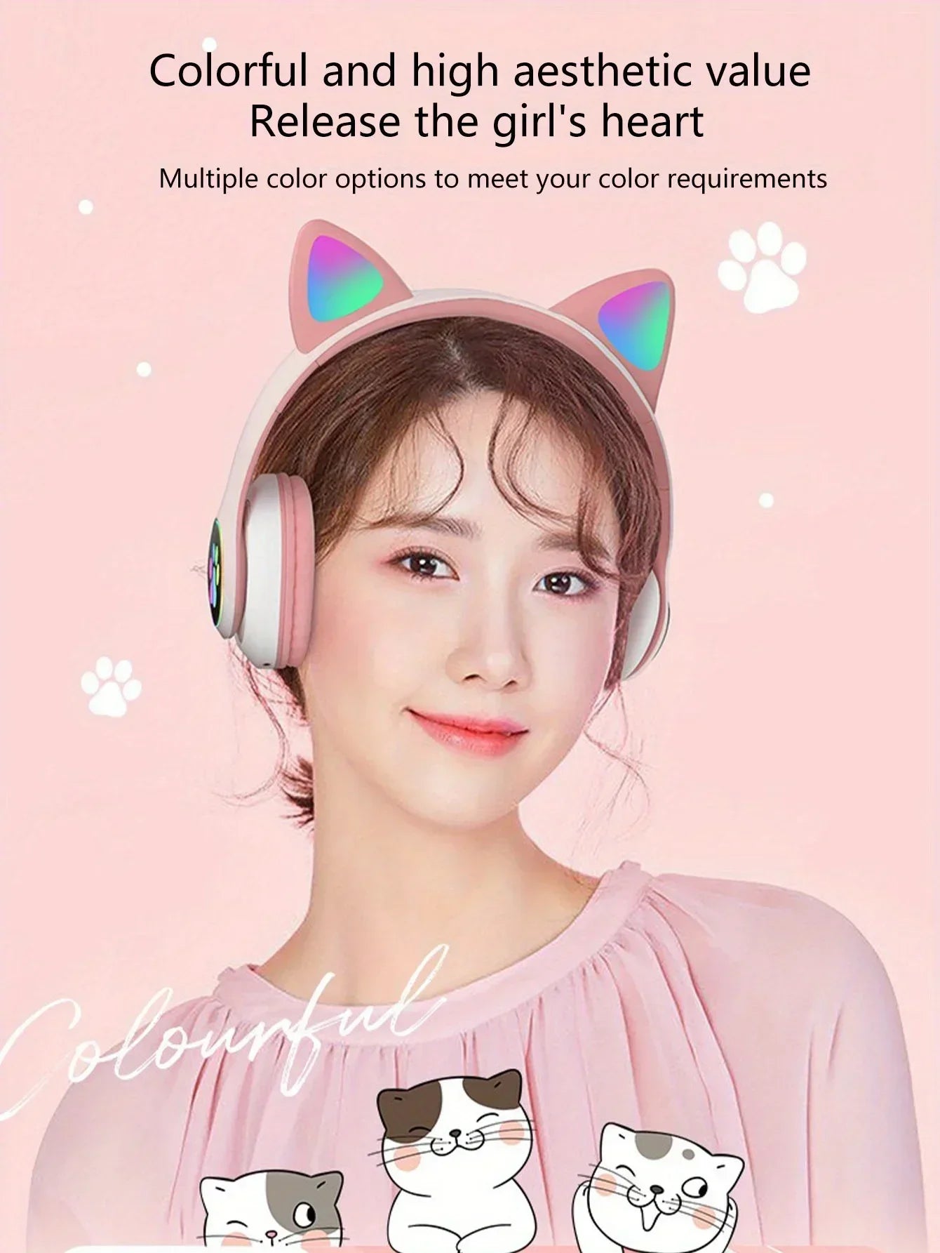 New Cute Cat Wireless Headphones RGB Cute Cat Ears Headset With Microphone Noise Cancelling Kid Stereo Music Children's Gifts