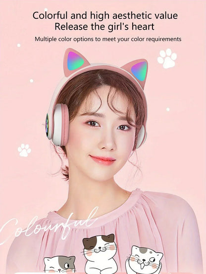 New Cute Cat Wireless Headphones RGB Cute Cat Ears Headset With Microphone Noise Cancelling Kid Stereo Music Children's Gifts