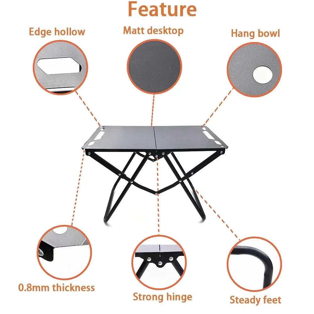 Portable Foldable Beach & Camping Table, Hollow Edge Picnic Table, Lightweight Hangable Outdoor Table for Travel