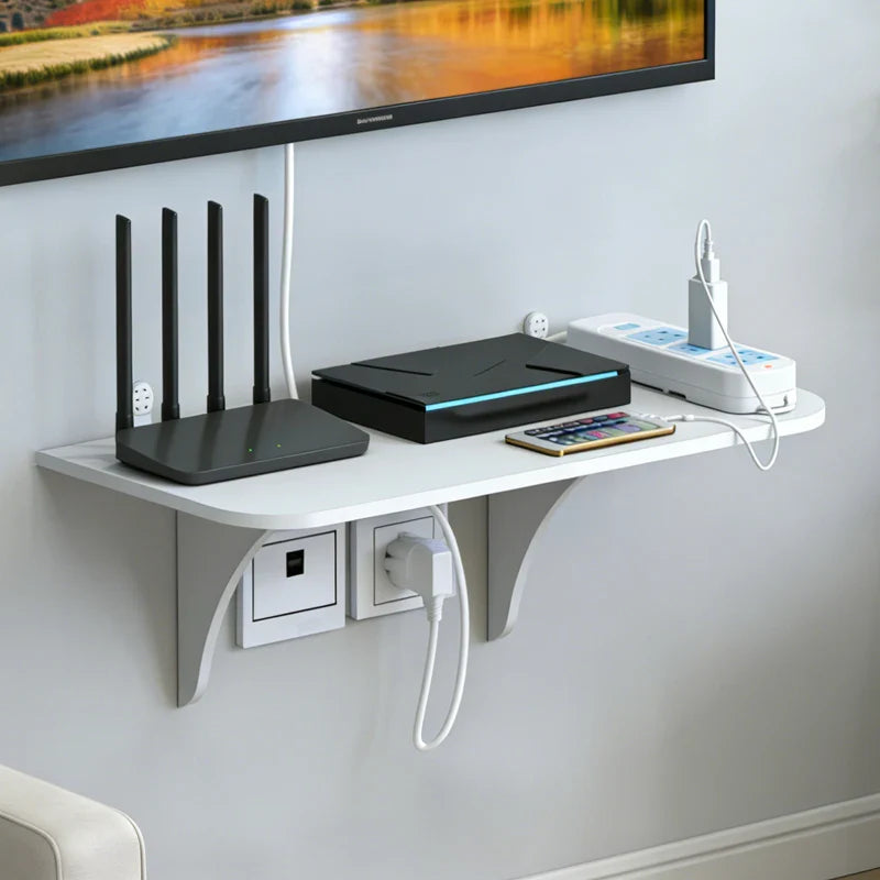 Wall Mount Floating Shelf with Hook Router Camera Power Strip Projector Set Top Box Hanging Storage Holder Home Office Organizer