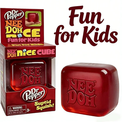 Dr Pepper x NeeDoh Nice Cube Squishy Stress Relief Toy, Soft Squeeze Fidget Cube for Kids & Adults, Anxiety Relief Sensory Toy