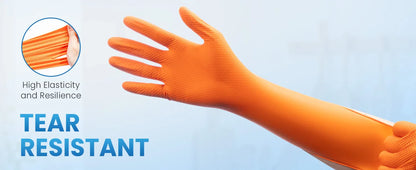 Heavy Orange Disposable Nitrile Extra Thick Gloves 8.5 Mil -Powder-Free Puncture-Resistant Protection-Diamond-Texture Work Glove