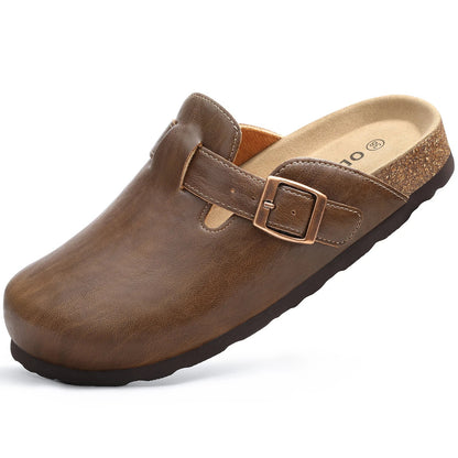 Kidmi Unisex Adjustable Buckle Slip-On Clogs with Arch Support Vegan Leather Cork Insole Potato Shoe for Women And Men