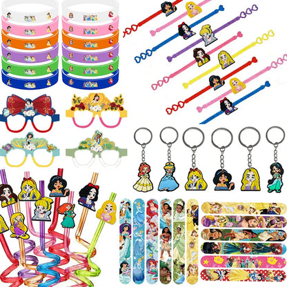 Princess Theme Party Favors Supplies Slap Bracelets Keychain Straw Stamp for Girls Birthday Decration Goodie Bag Gifts Fillers