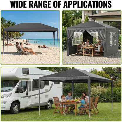 LOEFME 3x4M/3x3M Outdoor Gazebo Tent Outdoor Garden Camping Awning Waterproof Windproof UV Sun Shelter W/ Removable 4 Side Walls