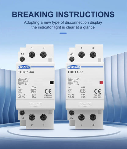 TOMZN TOCT1-63 2P 63A AC 110V/120V 220V/230V 50/60Hz Din Rail Household AC Modular Contactor 2NO/1NO1NC/2NC