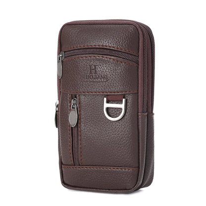 Men Waist Bag Mobile Phone Bag Outdoor PU Leather Wearable Belt Sports Waterproof Small Hanging Bag Business Leisure Coin Purse