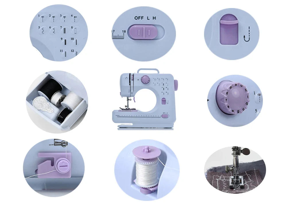 Inne Portable Sewing Machine Mini Electric Household Crafting Mending Overlock 12 Stitches with Presser Foot Pedal Beginners