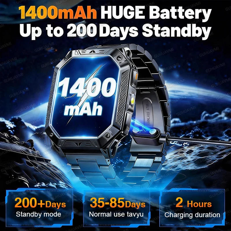 2026 New Built-in 1400mAh Super Large Battery Men Smart Watch Outdoor GPS 2.01"AMOLED Screen 10ATM Waterproof BT Call Smartwatch
