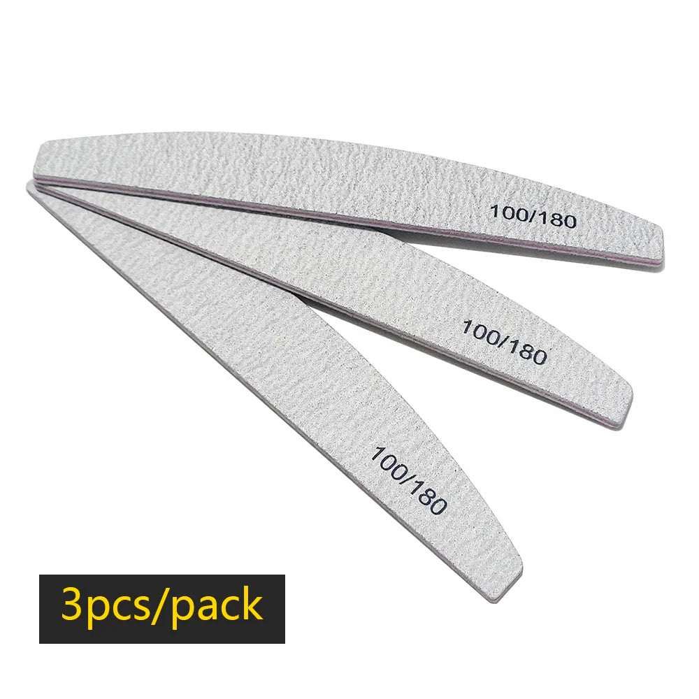 Nail File Buffer 100/180 Grit Half Moon Nail Files Double Side Sandpaper Nail Sanding Grinding Gel Nail Polish Manicure Tool