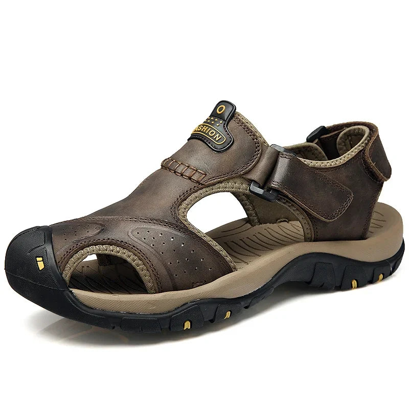 Summer Sandals Leather Outdoor Men Beach Shoes Luxury Breathable Casual Sandal Man Wading Shoes Non-slip Wide lining Slippers