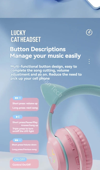 RGB Glow Earphones Wireless Earbuds 5.3 Cat Ear Bluetooth Sports Headphones Bluetooth Mp3 Players Microphone Sale Headset Gamer
