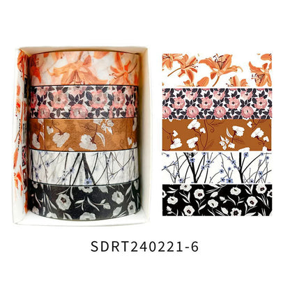 5 rolls of boxed romantic flower handbook tape, cute DIY fresh decorative washi tape for students, a must-have gift for students