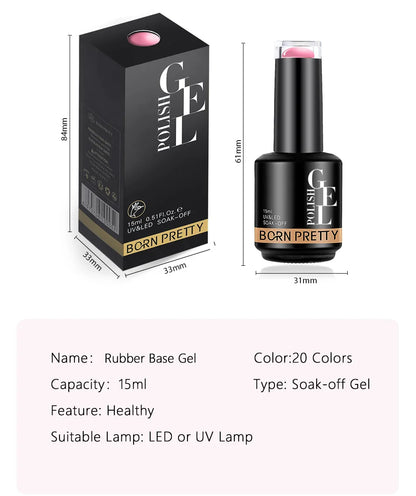 BORN PRETTY 15ml Jelly Nude Rubber Base Gel Natural Milky White Clear Semi permanent Self-Leveling Soak Off UV LED Gel Varnish