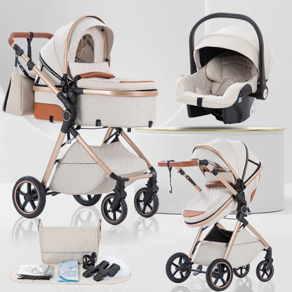 Luxury Baby Stroller 3 in1 Portable Baby Carriage Folding Prams High Landscape Car for Newborn Baby Adjustable Handle travel