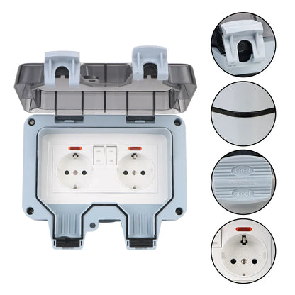 Double EU Socket Power Supply Switch Socket 16A Outdoor Wall Power Socket With USB Charging for Home& Garden IP66 Weatherproof