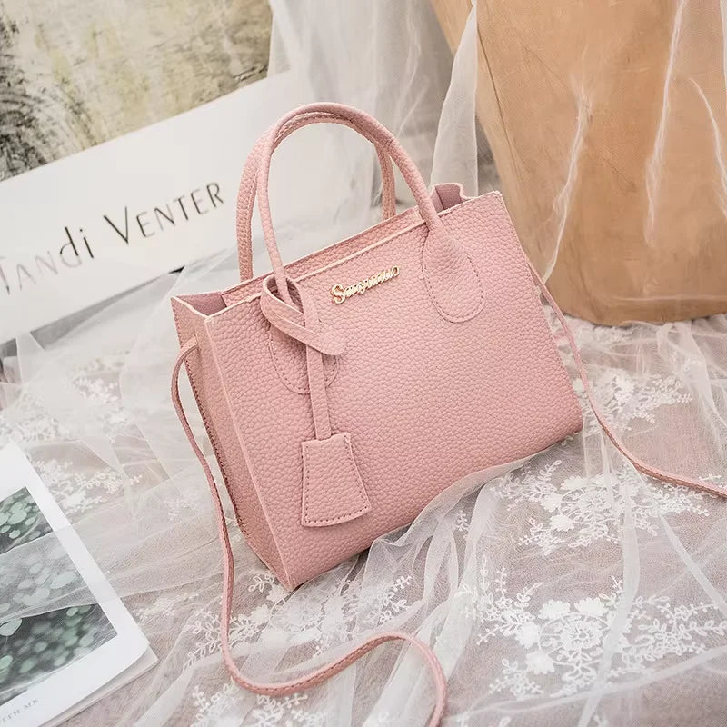 Single-shoulder Crossbody Handheld Triple-use Satchel Portable Leisure Bag Solid Color Lychee Grain Ladies Handbags ﻿