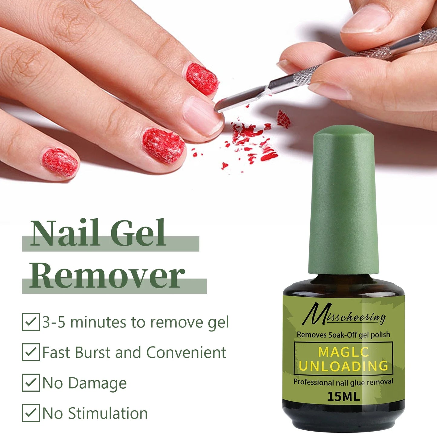 Misscheering 15ml Magic Fast Nail Gel Polish Remover Clean UV Soak Off Semi Permanent Varnish Nail Art Removal Tools Manicure