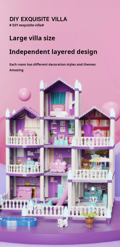 3D DIY Fantasy Princess Castle Villa Assembly Doll House Set Toys, Girls Home Toys & 3D Kids Toys