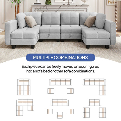 Fabric Modular Sofas with Upholstered Cushion and Removable Back Cushion Covers, Modern Sectional Sofa for Living Room