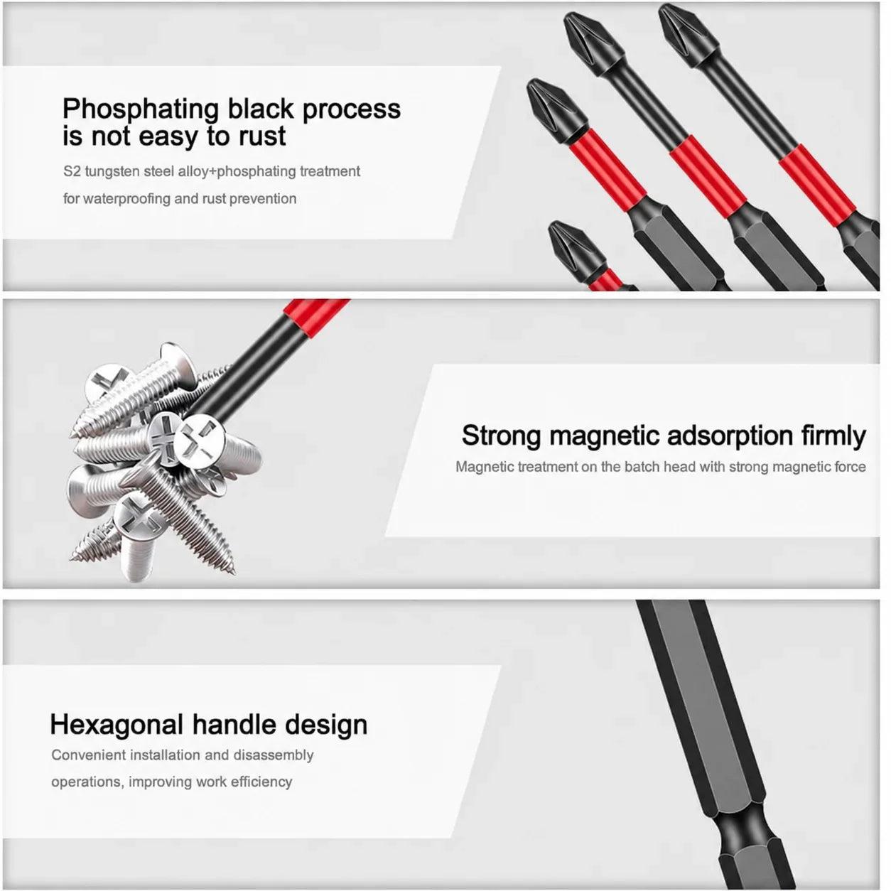 Rafford Magnetic Impact Screwdriver Bit Set 3/6/12Pcs High Torque S2 Steel 1/4"  Phillips PH2 for Electric and Manual Drills