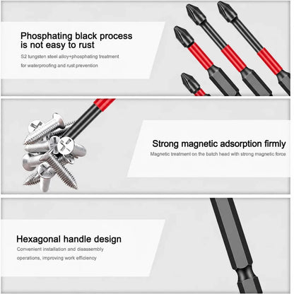 Rafford Magnetic Impact Screwdriver Bit Set 3/6/12Pcs High Torque S2 Steel 1/4"  Phillips PH2 for Electric and Manual Drills