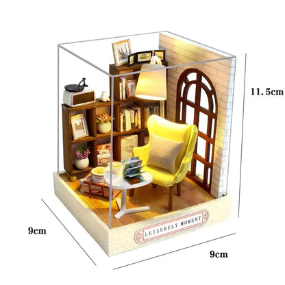 3D Puzzles Wooden Coffee Shop Mini Dollhouse Kit DIY Handmade Assembly Building Dollhouses Toys For Kids Birthday Gifts