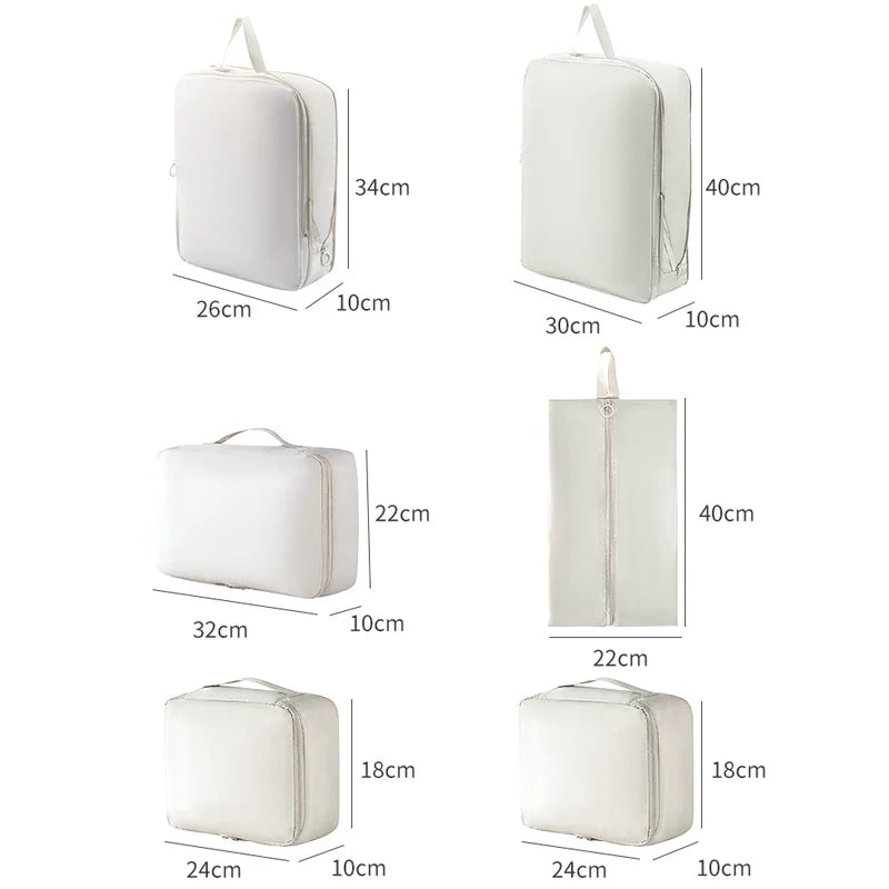 6Pcs Travel Compression Packing Cubes Bag Waterproof Handheld Clothe Separation Storage Bag Portable Suitcase Clothes Organizers