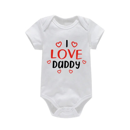 100%Cotton Baby Boys Girls Romper Short Sleeve Funny Letter Print I Love Mom Dad Jumpsuit Infant Newborn Costume Clothes