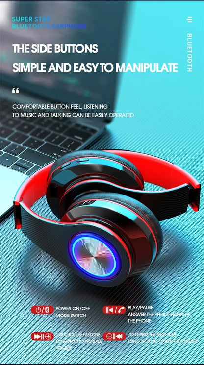 Foldable Bluetooth Headsets  Wireless Headphones With Mic Stereo Earphone Support TF Card FM For Xiaomi Iphone Sumsamg Phone