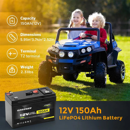 12V 150Ah Lithium LiFePO4 Deep Cycle Battery, 4000+ Cycles Rechargeable Battery, Lithium Iron Phosphate for Solar/Wind Power