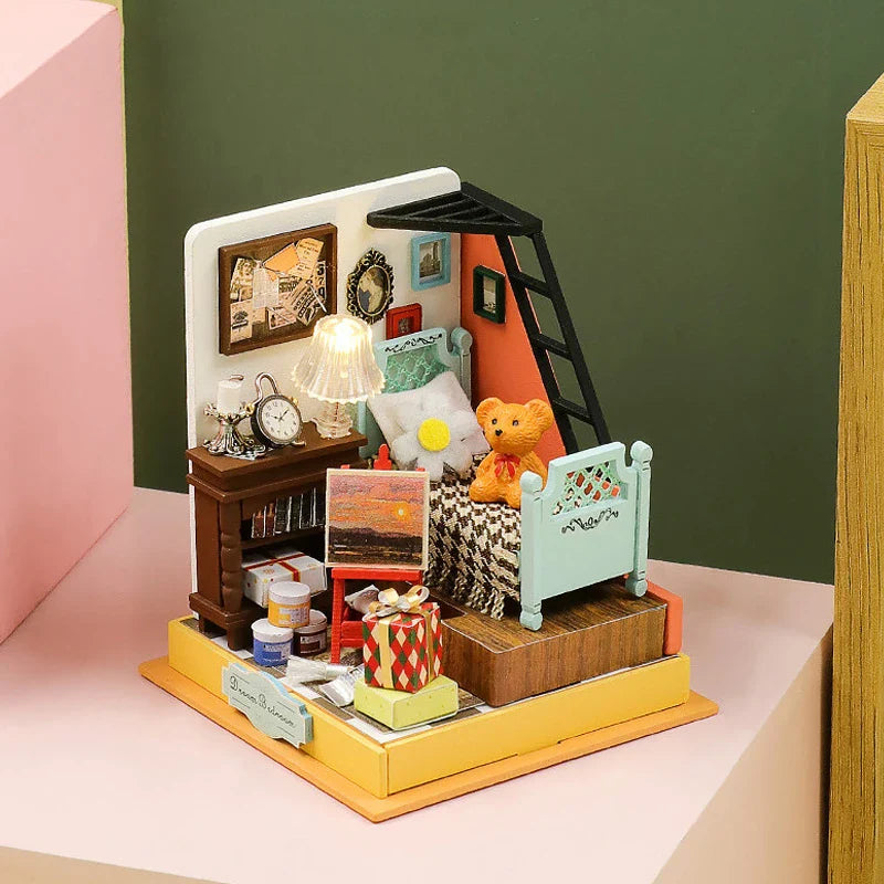 3D Puzzles Wooden Coffee Shop Mini Dollhouse Kit DIY Handmade Assembly Building Dollhouses Toys For Kids Birthday Gifts