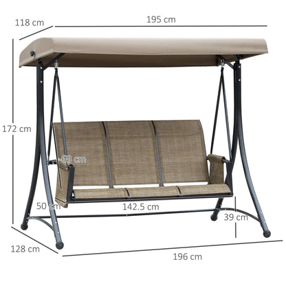 Outsunny 3 Seater Garden Swing Seat Outdoor Swing Chair with High Back Design, Steel Frame, Side Pouches, Adjustable Canopy