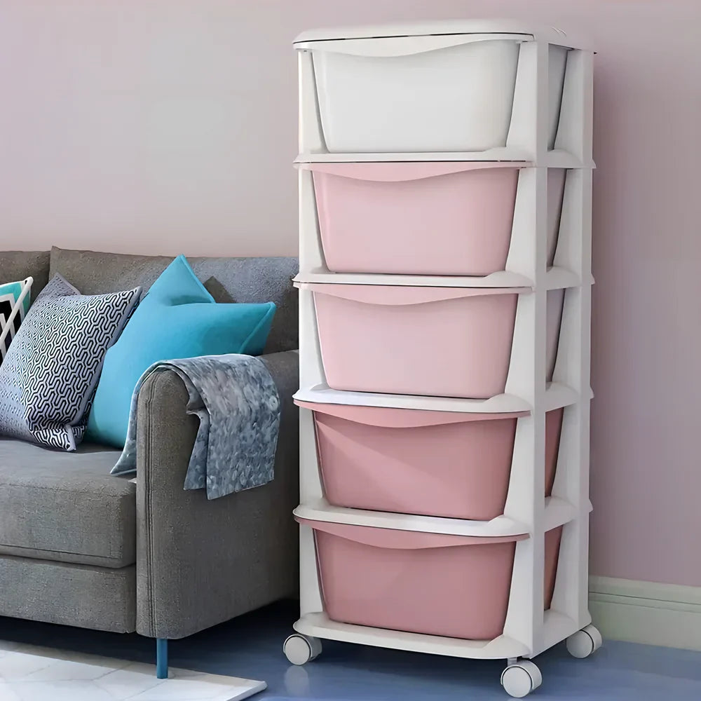 6/5 Tier Drawer Storage Cabinet Stackable Dustproof Storage Organizer with Wheels Floor-standing Storage Box Office Supplies