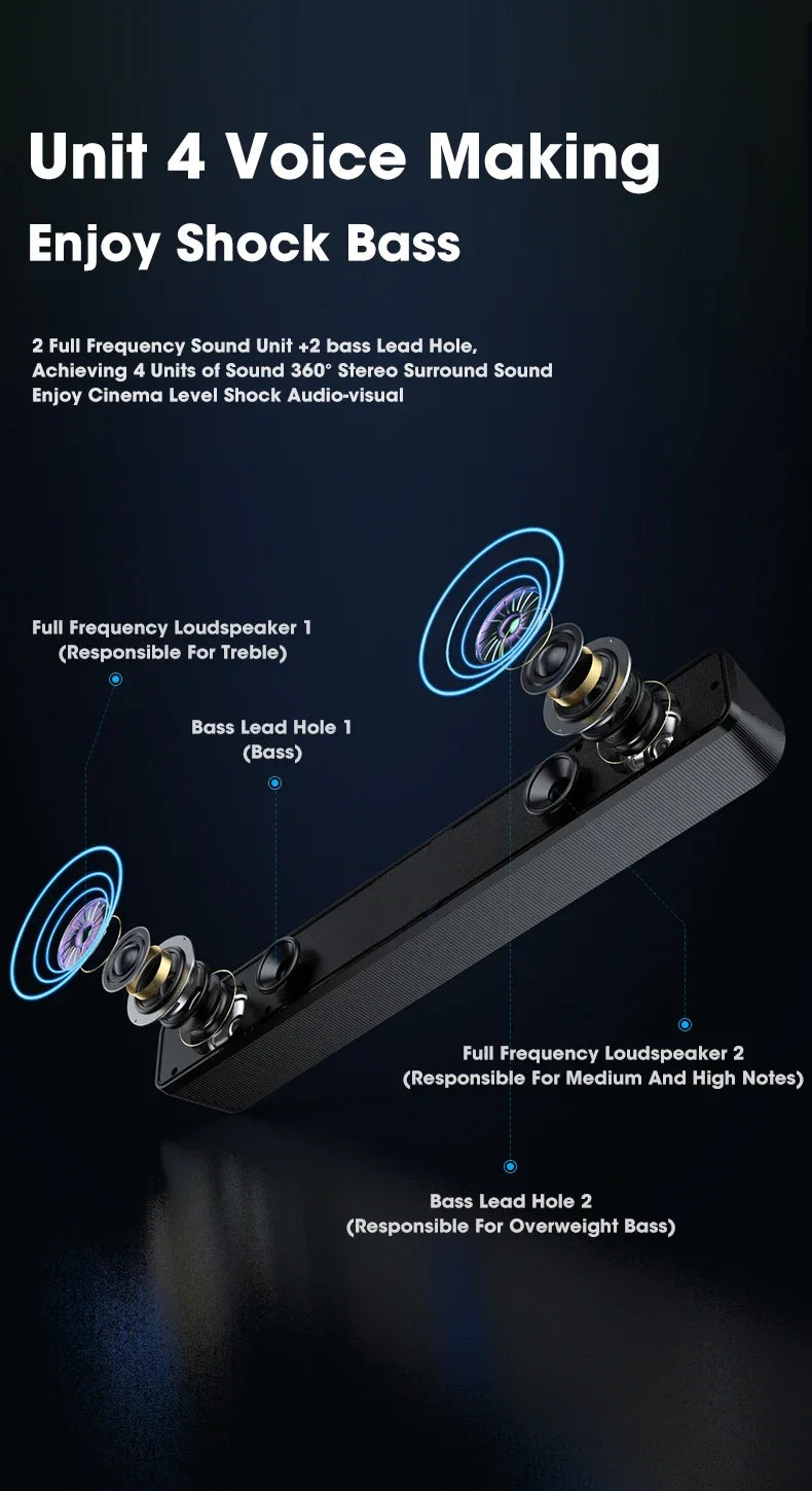 PC Soundbar Wired and  Bluetooth Speaker USB Powered Soundbar for TV Pc Laptop Gaming Home Theater Surround Audio System