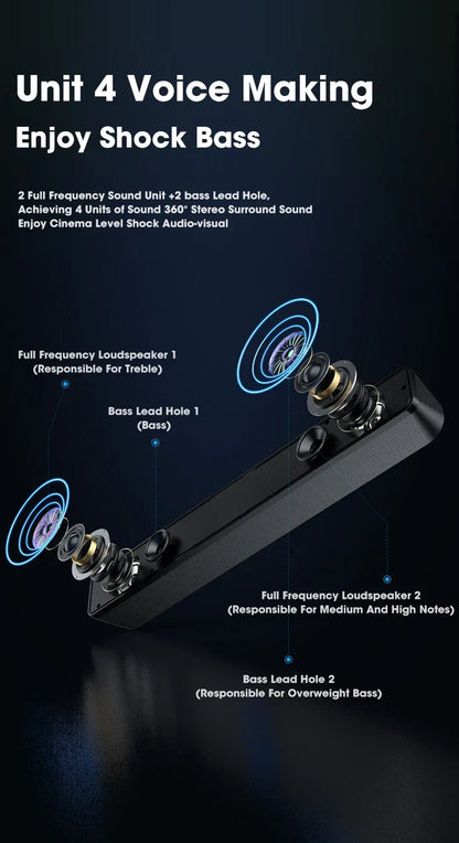 PC Soundbar Wired and  Bluetooth Speaker USB Powered Soundbar for TV Pc Laptop Gaming Home Theater Surround Audio System