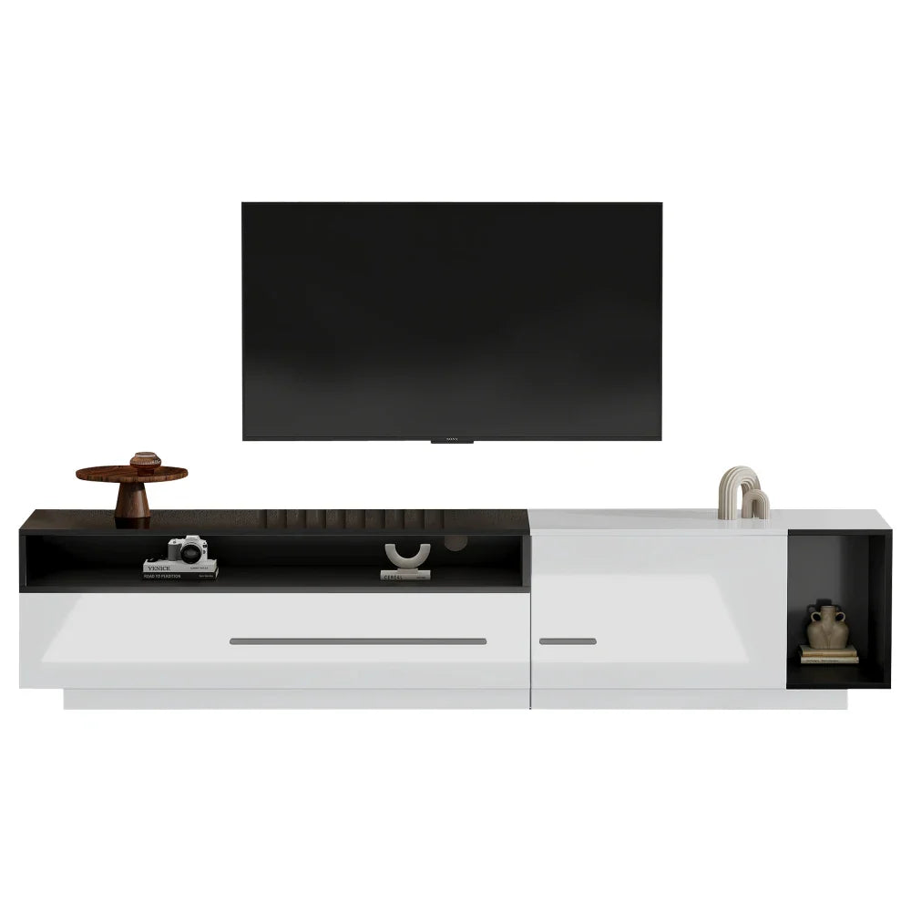 PINGGO 70 Inch High Gloss TV Stand, Entertainment Center for 60 to 70 Inch TVs with 2 Closed Storage Spaces,Living Room TV Stand