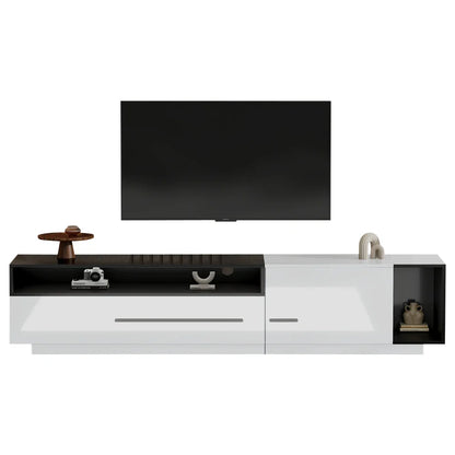 PINGGO 70 Inch High Gloss TV Stand, Entertainment Center for 60 to 70 Inch TVs with 2 Closed Storage Spaces,Living Room TV Stand